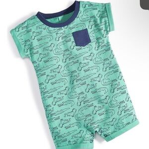 First Impressions Baby Boys Green Alligator & Dinosaur Romper Short Sleeve 6/9M